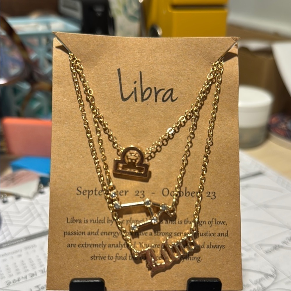 Libra Zodiac Necklace gold toned set of 3 NEW perfect gift